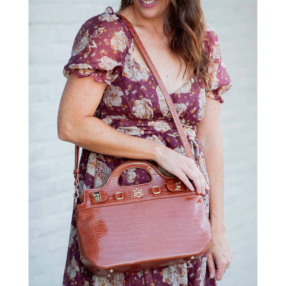 NEW CAROLINE HILL women's savannah handbag in saddle - Picture 3 of 3